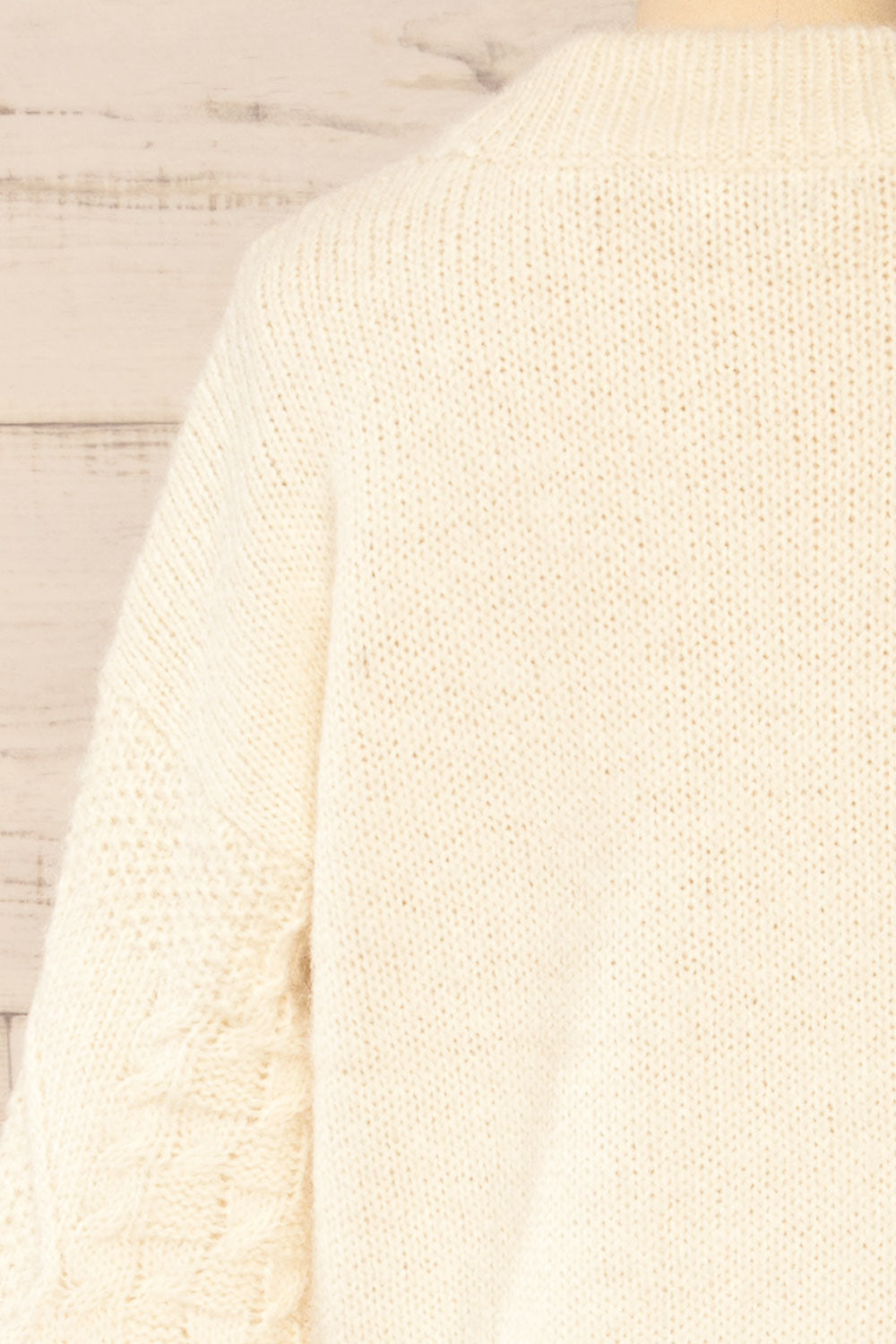 Benidorm Ivory Cropped Knit Sweater | La petite garçonne back close-up