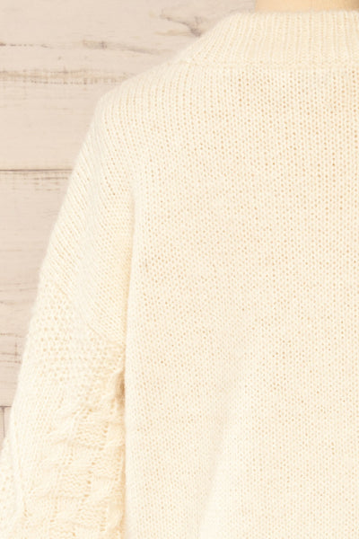 Benidorm Ivory Cropped Knit Sweater | La petite garçonne back close-up