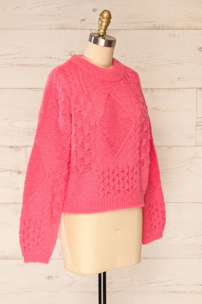 Benidorm Pink Cropped Knit Sweater | La petite garçonne side view