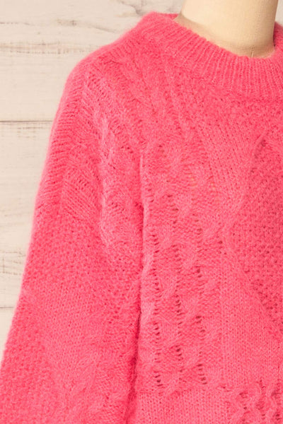 Benidorm Pink Cropped Knit Sweater | La petite garçonne side close-up