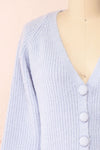 Benita Blue V-Neck Cropped Knit Cardigan | Boutique 1861 front close-up