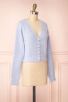 Benita Blue V-Neck Cropped Knit Cardigan | Boutique 1861 side view