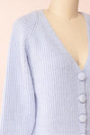 Benita Blue V-Neck Cropped Knit Cardigan | Boutique 1861 side close-up
