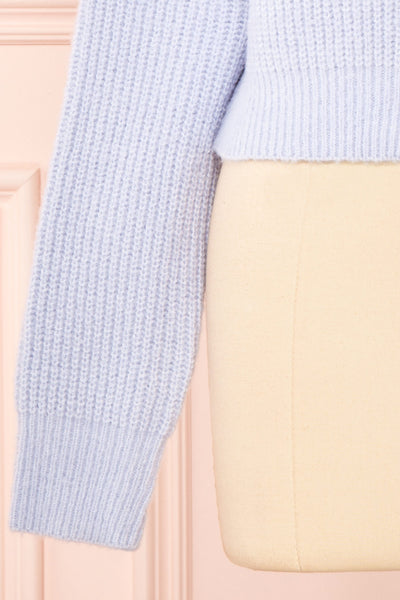 Benita Blue V-Neck Cropped Knit Cardigan | Boutique 1861 bottom