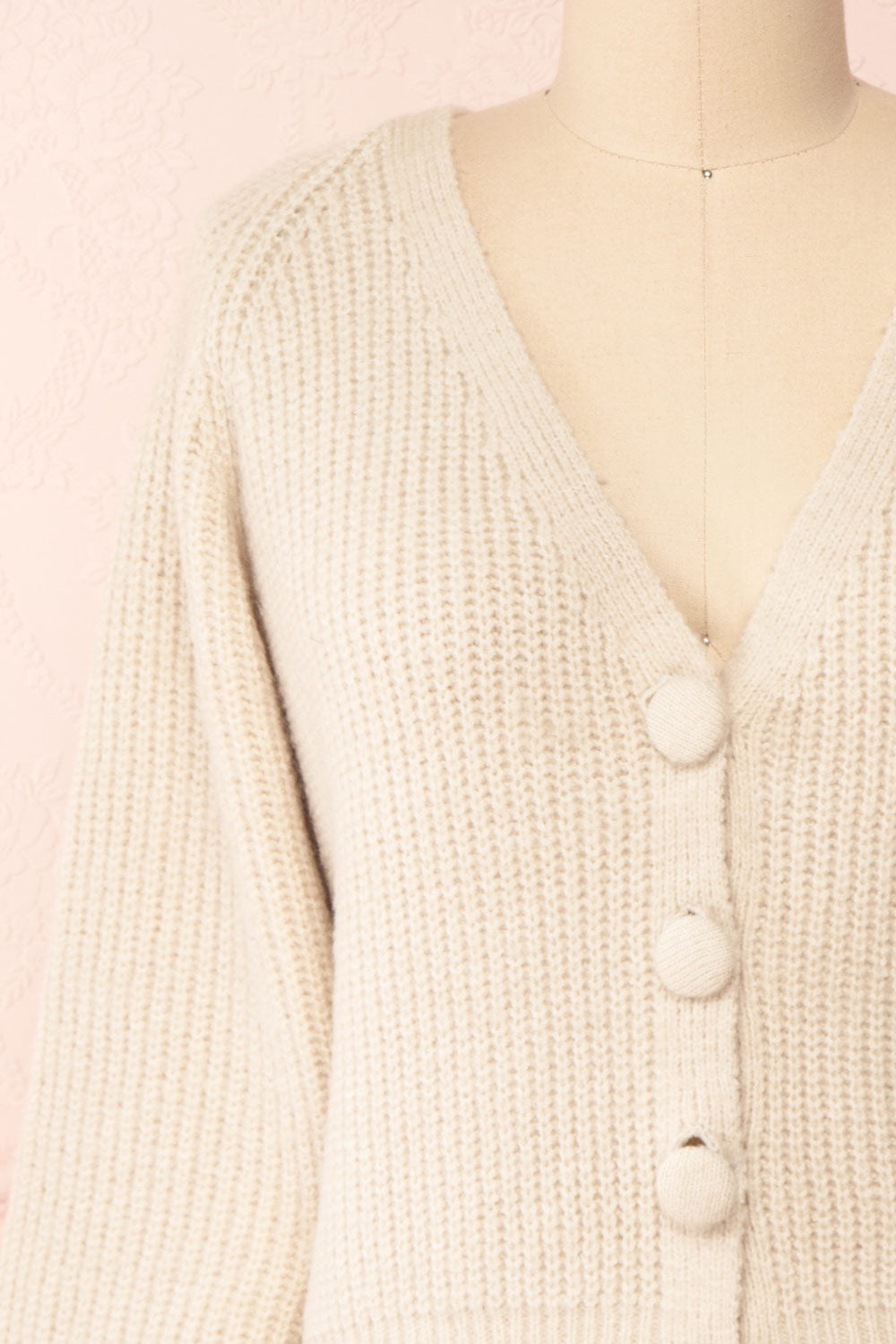 Benita Cream V-Neck Cropped Knit Cardigan | Boutique 1861 front close-up
