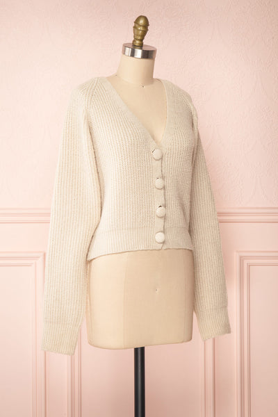 Benita Cream V-Neck Cropped Knit Cardigan | Boutique 1861 side view