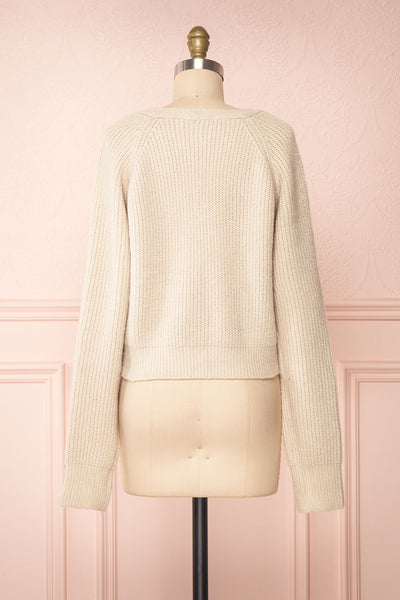 Benita Cream V-Neck Cropped Knit Cardigan | Boutique 1861 back view