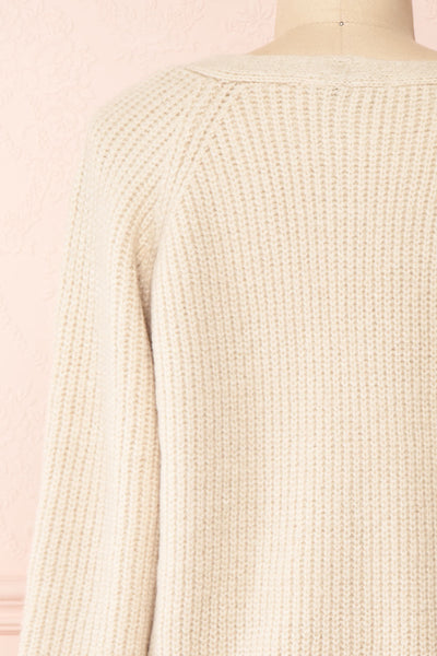 Benita Cream V-Neck Cropped Knit Cardigan | Boutique 1861 back close-up