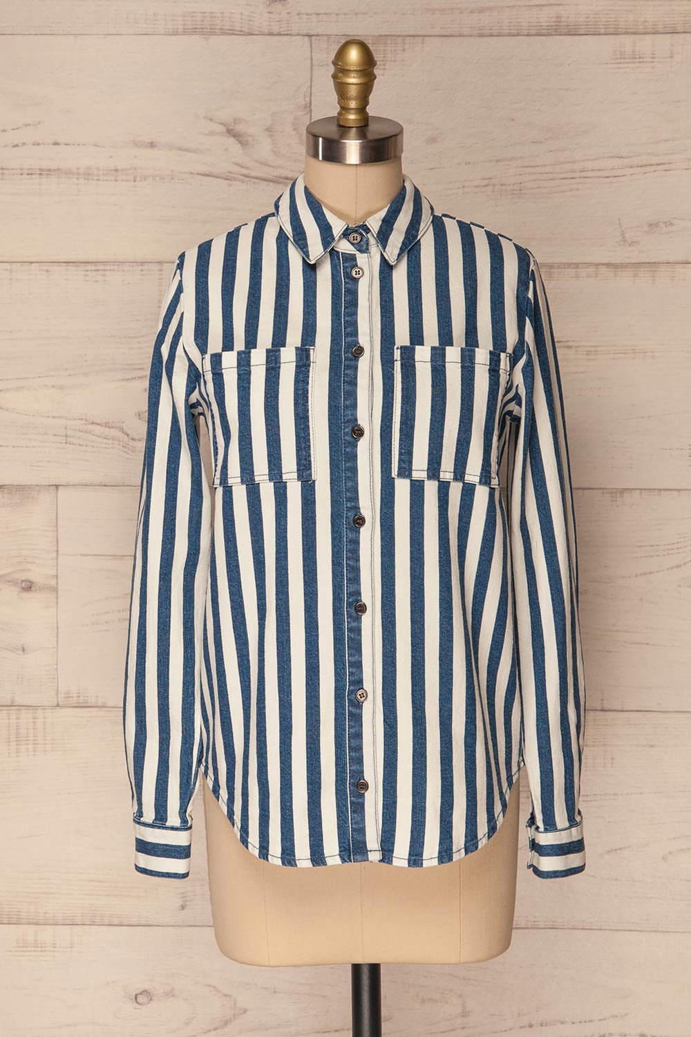 Bensafrim Blue Denim Striped Long Sleeved Shirt | La Petite Garçonne 1