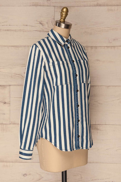 Bensafrim Blue Denim Striped Long Sleeved Shirt | La Petite Garçonne 3