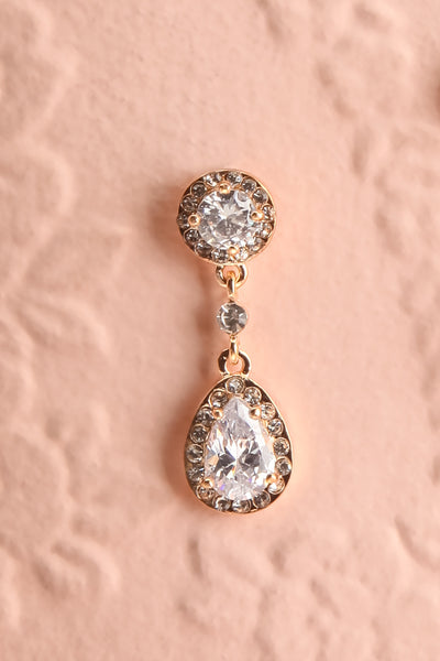 Berenice Gold Crystal Pendant Earrings | Boutique 1861 close-up
