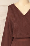 Bergame Brown Knitted Wrap Dress | La Petite Garçonne front close-up
