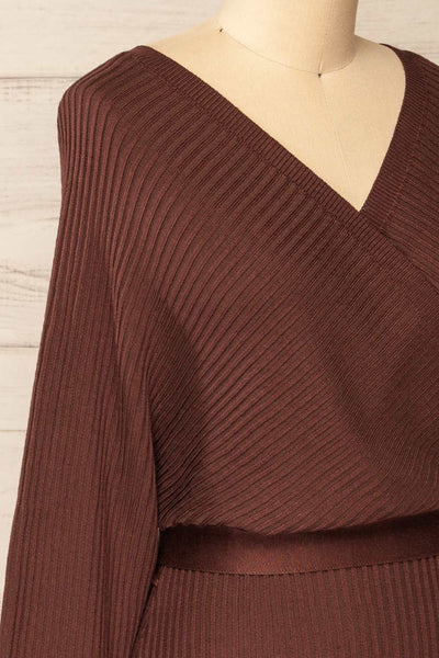Bergame Brown Knitted Wrap Dress | La Petite Garçonne side close-up