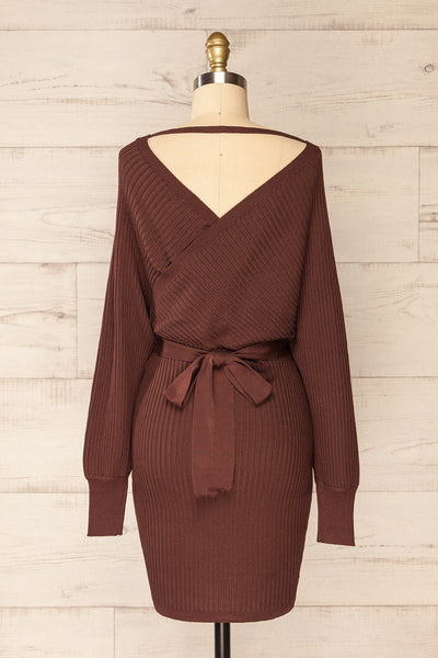 Bergame Brown Knitted Wrap Dress | La Petite Garçonne back view