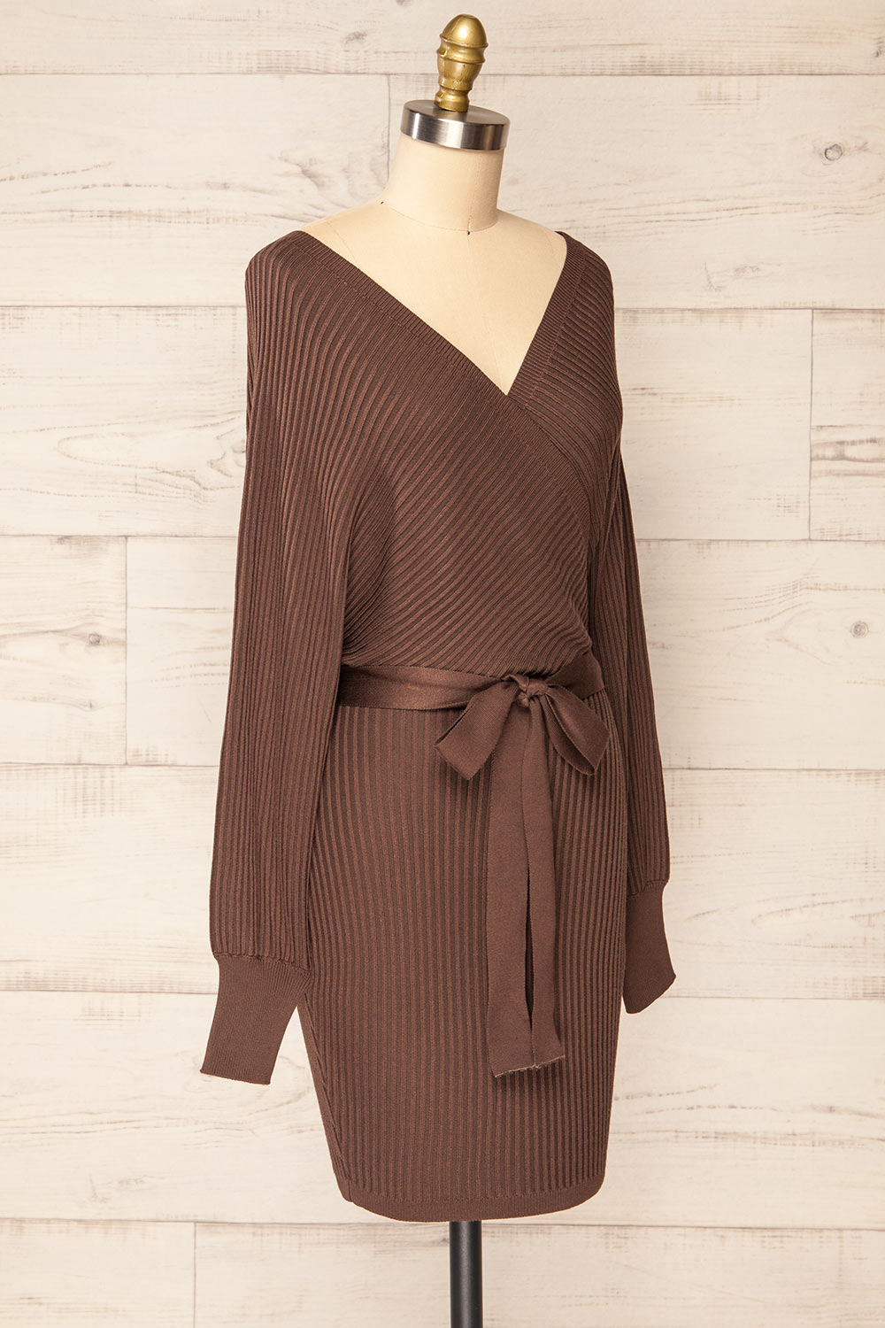 Bergame Chocolate Knitted Wrap Dress | La petite garçonne side view