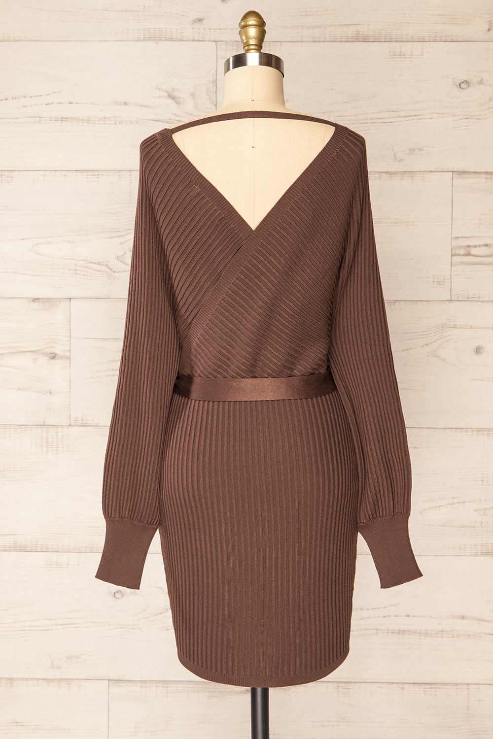Bergame Chocolate Knitted Wrap Dress | La petite garçonne back view