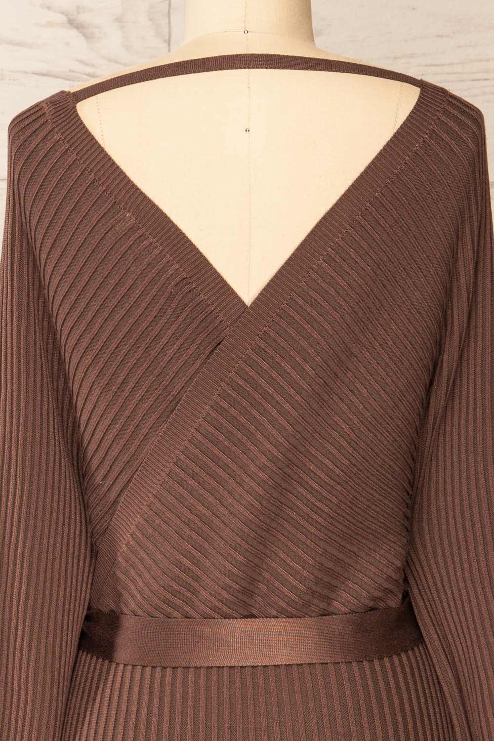 Bergame Chocolate Knitted Wrap Dress | La petite garçonne back close-up
