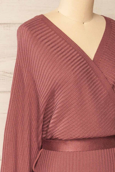 Bergame Pink Knitted Wrap Dress | La Petite Garçonne side close-up