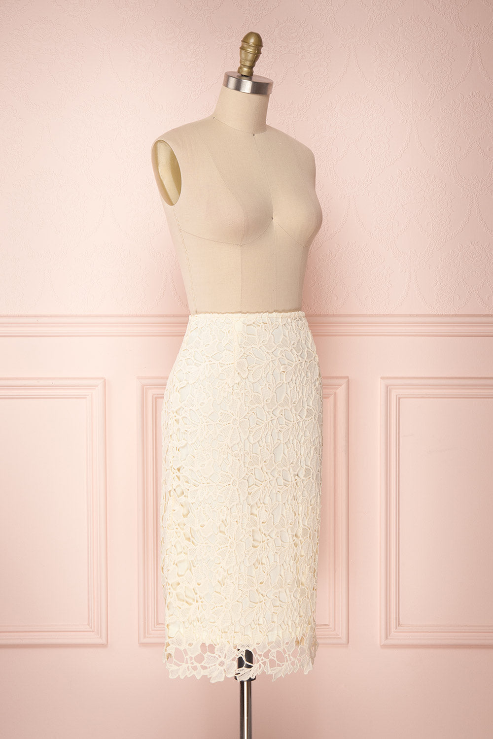 Beryl Ivory Crocheted Lace Fitted Midi Skirt | Boutique 1861 3