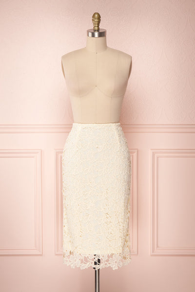 Beryl Ivory Crocheted Lace Fitted Midi Skirt | Boutique 1861 1