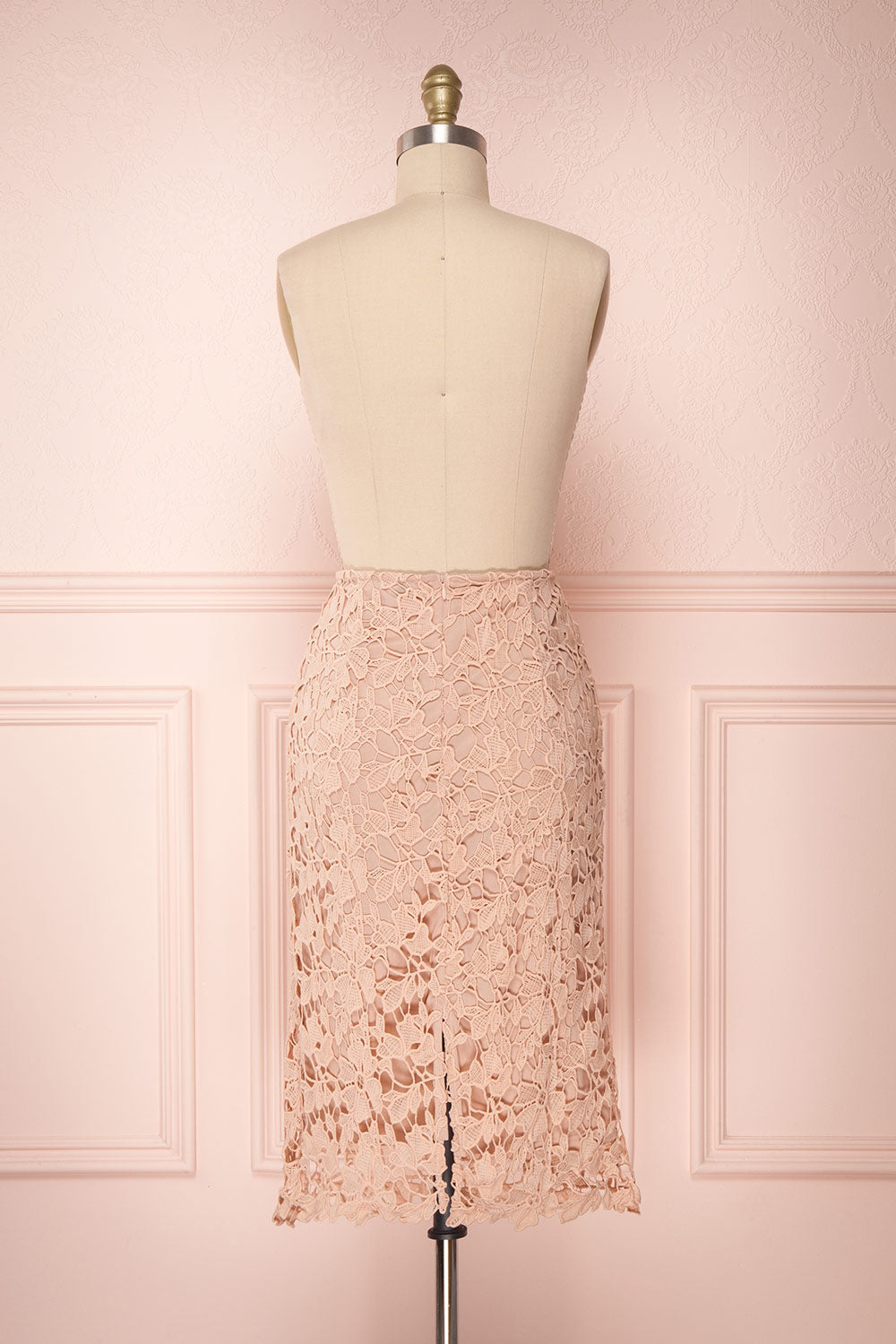 Beryl Pink Crocheted Lace Fitted Midi Skirt | Boutique 1861 5