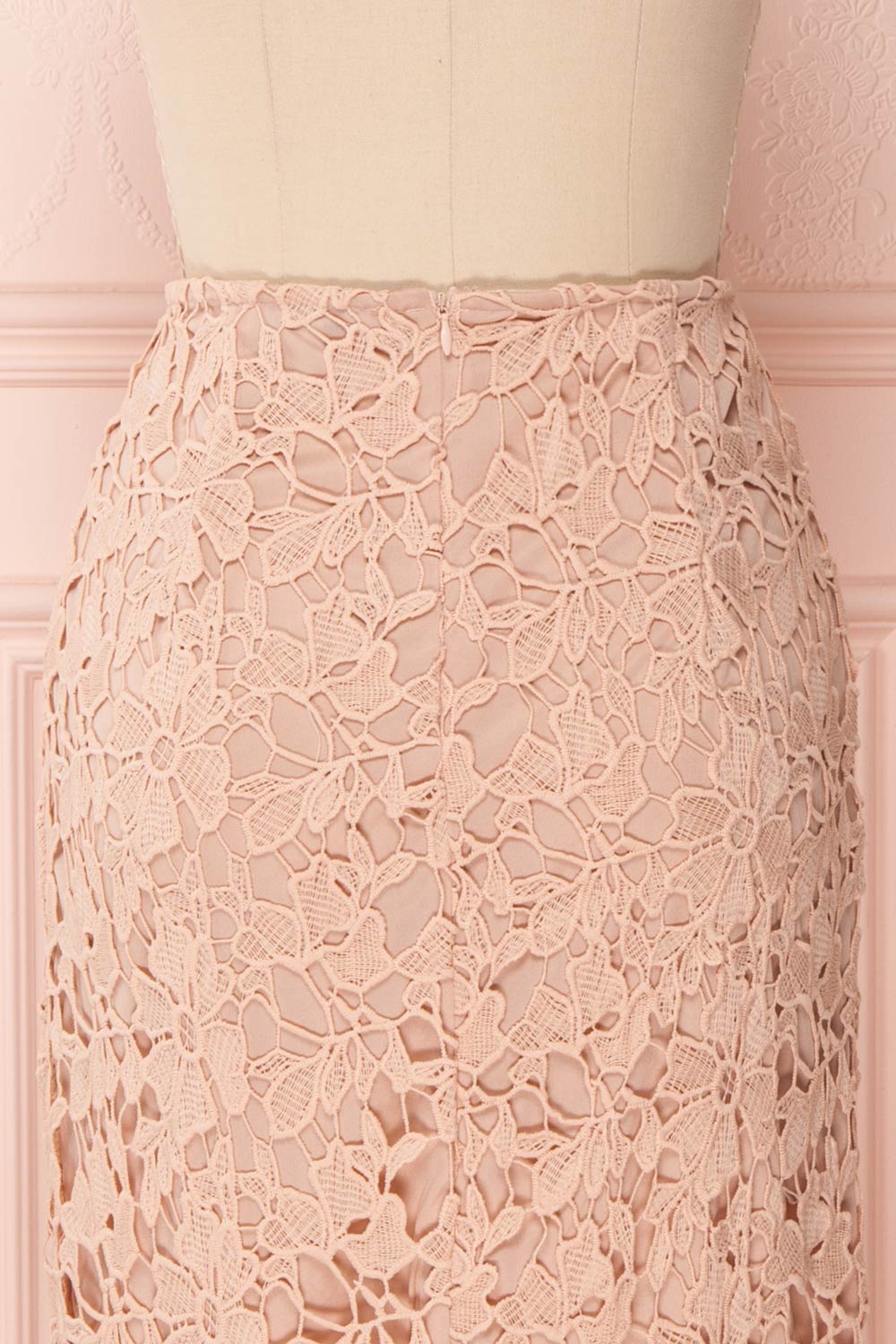 Beryl Pink Crocheted Lace Fitted Midi Skirt | Boutique 1861 6