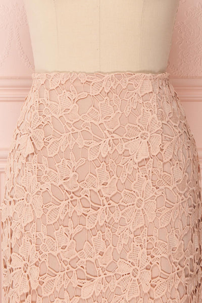 Beryl Pink Crocheted Lace Fitted Midi Skirt | Boutique 1861 2