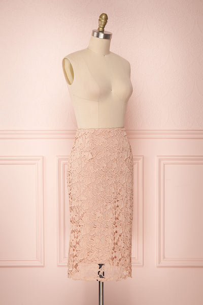 Beryl Pink Crocheted Lace Fitted Midi Skirt | Boutique 1861 3