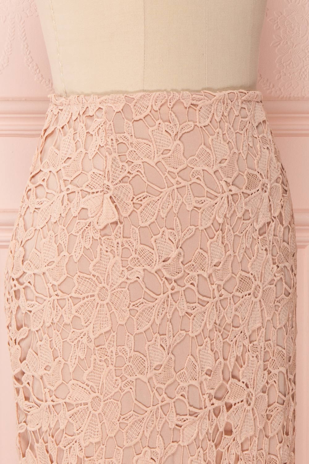 Beryl Pink Crocheted Lace Fitted Midi Skirt | Boutique 1861 4