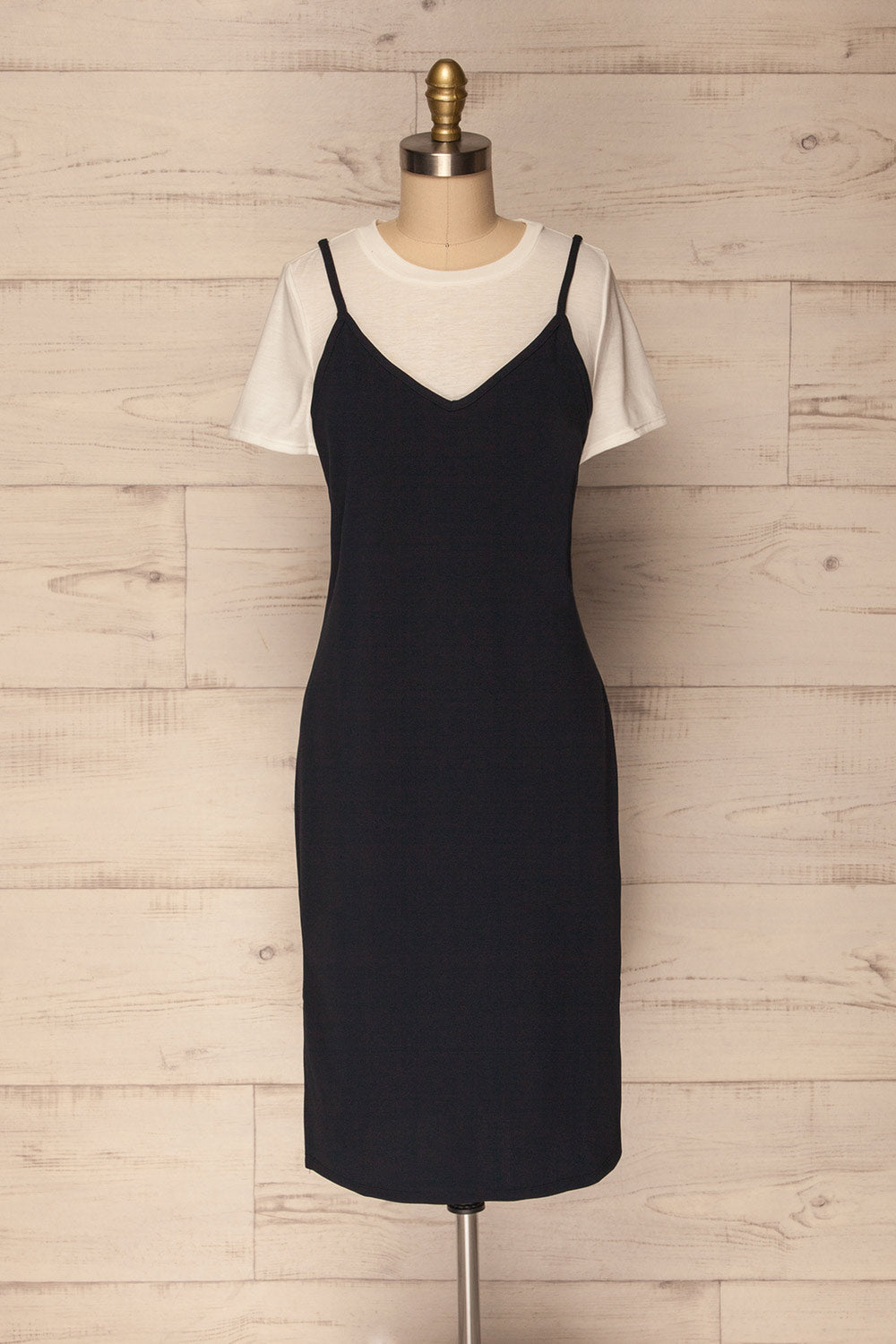 Beverce Navy Blue Slip Dress over White T-Shirt | La Petite Garçonne 1