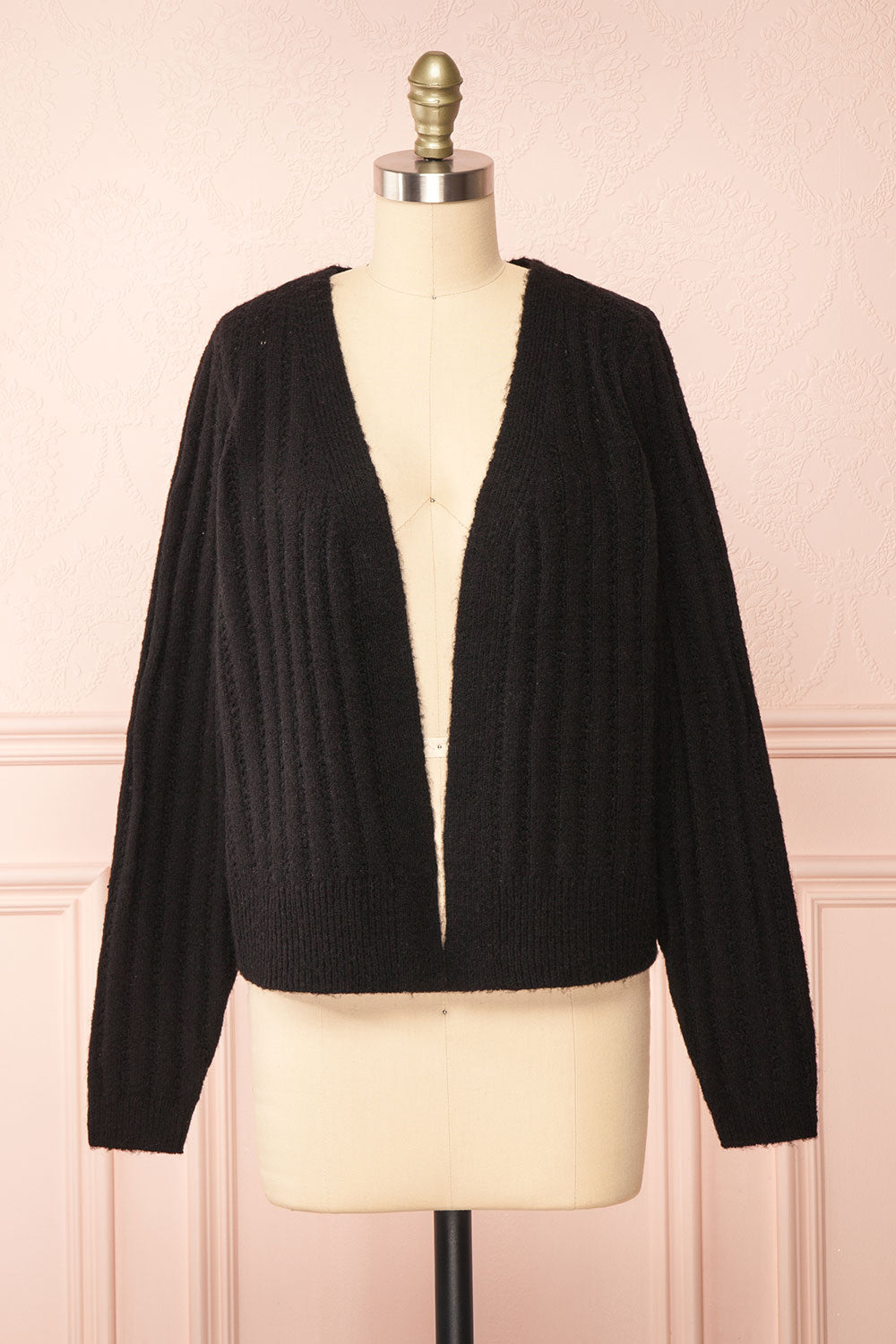 Bezie Black Knit Open-Front Cardigan | Boutique 1861 front view