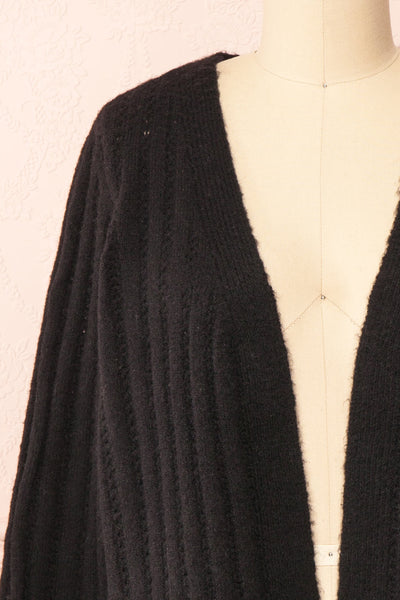 Bezie Black Knit Open-Front Cardigan | Boutique 1861 front close-up