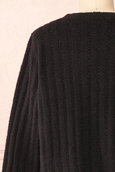 Bezie Black Knit Open-Front Cardigan | Boutique 1861 back close-up