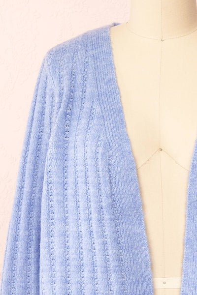 Bezie Blue Knit Open-Front Cardigan | Boutique 1861 front close-up
