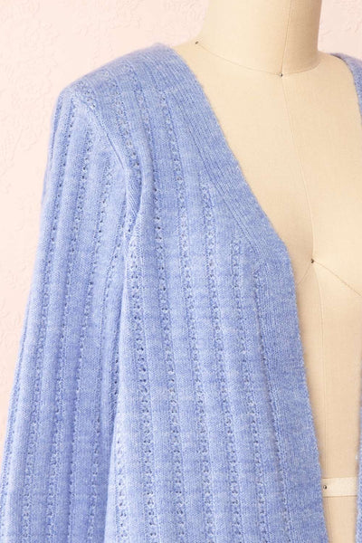 Bezie Blue Knit Open-Front Cardigan | Boutique 1861 side close-up
