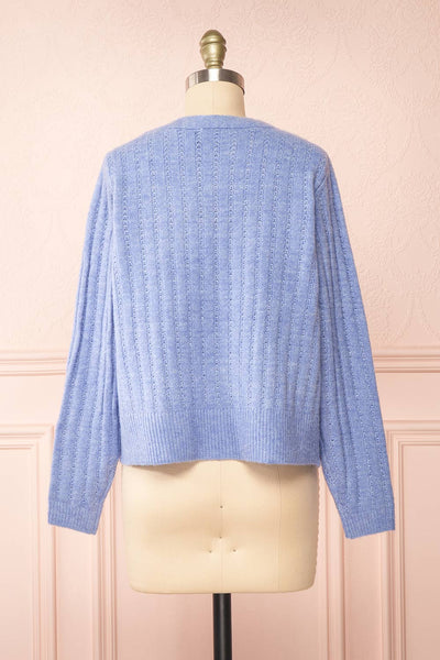 Bezie Blue Knit Open-Front Cardigan | Boutique 1861  back view