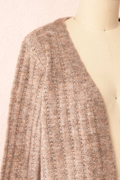 Bezie Taupe Knit Open-Front Cardigan | Boutique 1861 side close-up