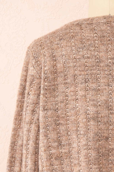 Bezie Taupe Knit Open-Front Cardigan | Boutique 1861 back close-up