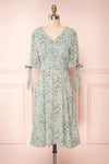 Bezia Blue Floral Short Sleeve Midi Dress | Boutique 1861 front view