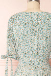 Bezia Blue Floral Short Sleeve Midi Dress | Boutique 1861 back close up