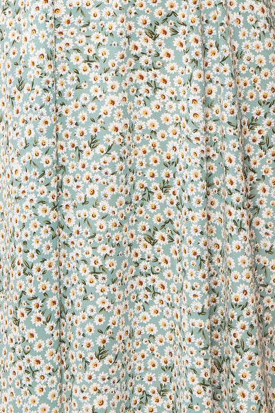 Bezia Blue Floral Short Sleeve Midi Dress | Boutique 1861 fabric