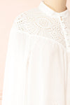 Bijal Long Sleeve White Blouse w/ Open-Work Lace | Boutique 1861 side close-up
