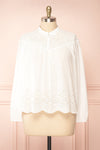 Bijal Long Sleeve White Blouse w/ Open-Work Lace | Boutique 1861 front plus size