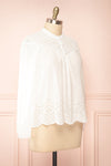 Bijal Long Sleeve White Blouse w/ Open-Work Lace | Boutique 1861 side plus size