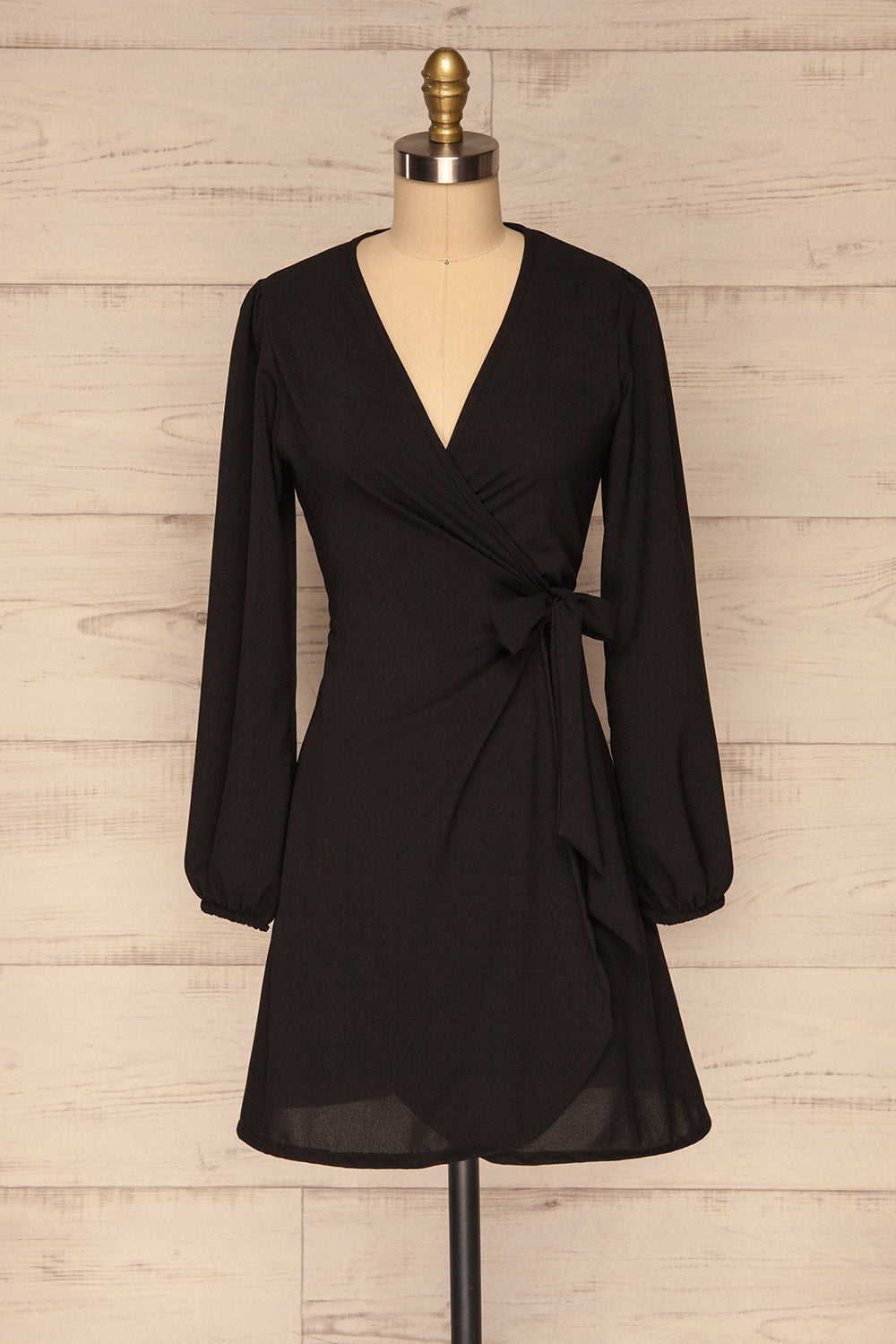 Billie Black Long Sleeve Wrap Dress | La petite garçonne front view 