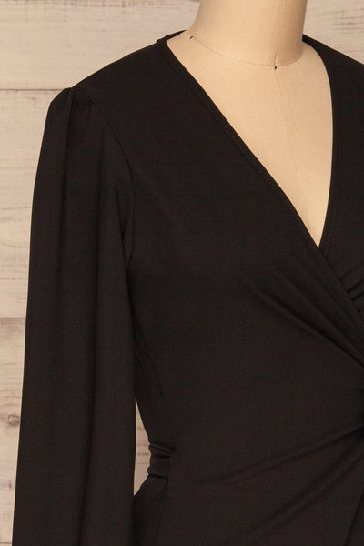 Billie Black Long Sleeve Wrap Dress | La petite garçonne side close-up