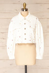 Bingley White Cropped Floral Embroidered Jacket | La petite garçonne front view