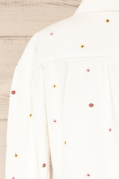 Bingley White Cropped Floral Embroidered Jacket | La petite garçonne back close-up