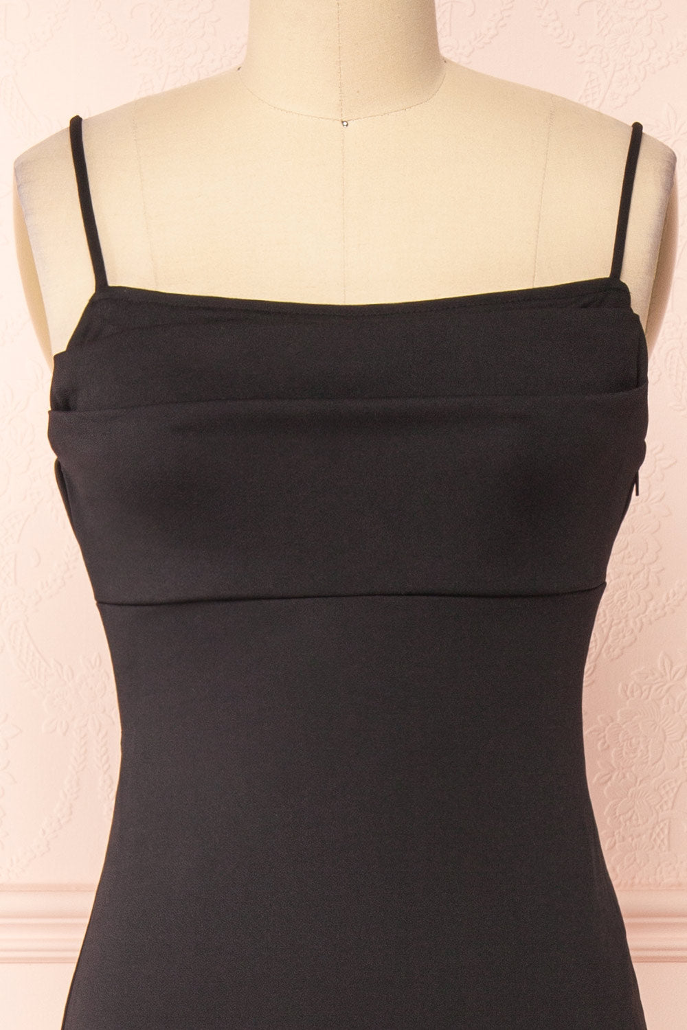 Birna Black Cowl Neck Maxi Dress w/ Slit | Boutique 1861 front close-up