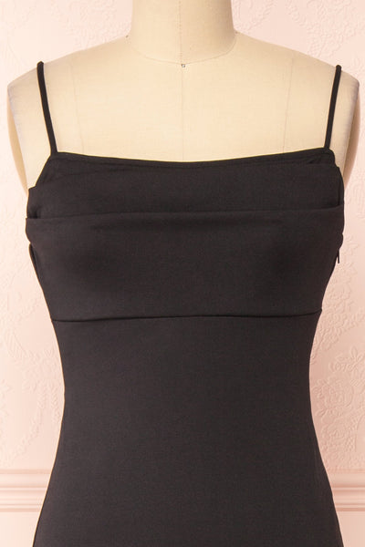 Birna Black Cowl Neck Maxi Dress w/ Slit | Boutique 1861 front close-up